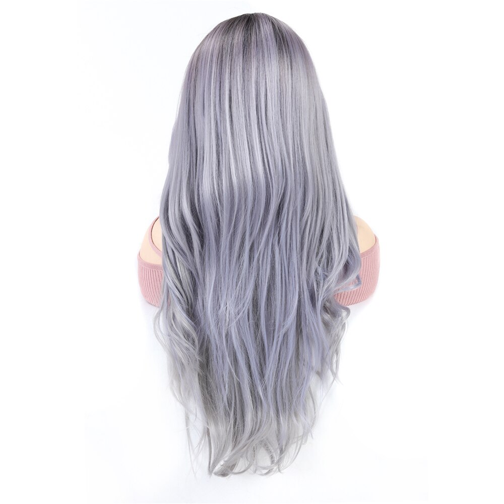 Synthetic Lace Front Wig Ombre Grey Cosplay Wigs For Black Women X-TRESS Heat Resistant Fiber Long Wavy Lace Wig With Baby Hair