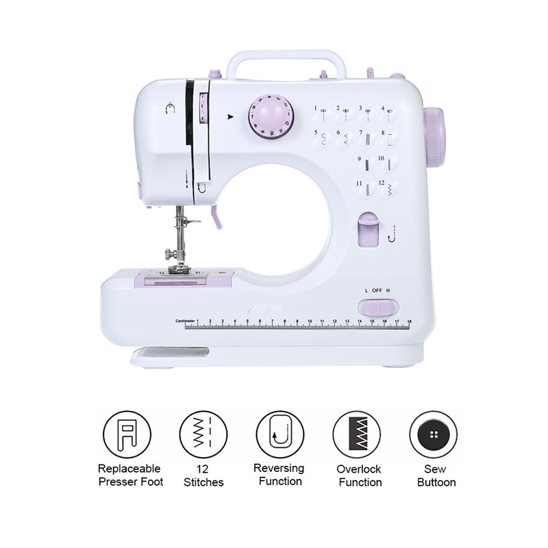 Mini 505A12 Stitches Sewing Machine Household Multifunction Double Thread And Speed Free-Arm Crafting Mending Machine LED