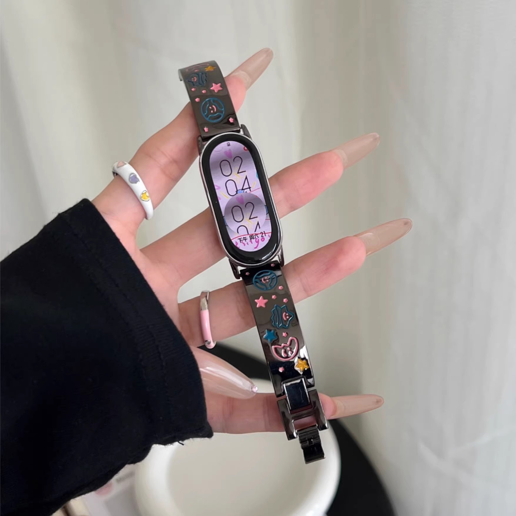 Bracelets de montre intelligente haut de gamme : bracelets durables et élégants pour montre Xiaomi Miband - Meilleures bandes de remplacement Lune, étoiles, graffiti, métal: XS / Black Yellow