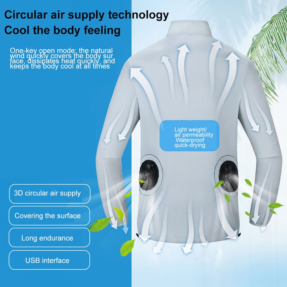 Summer Outdoor Cooling Fan Long Sleeve Jacket Unisex Fishing Working Top Coat
