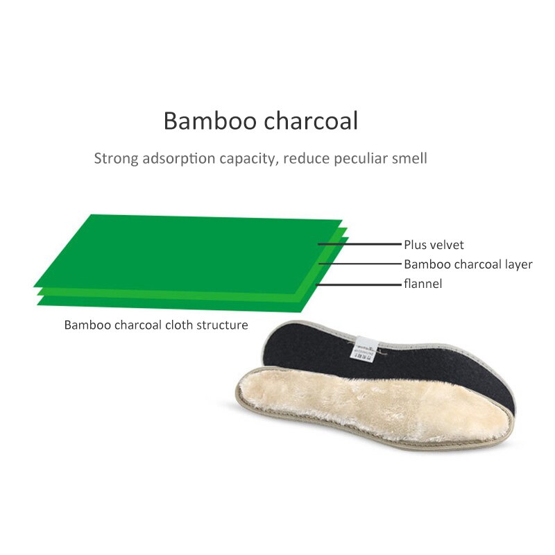 Semelle intérieure Anti-odeur en fourrure et charbon de bambou, semelles de rechange en laine polaire épaisse et chaude pour chaussures