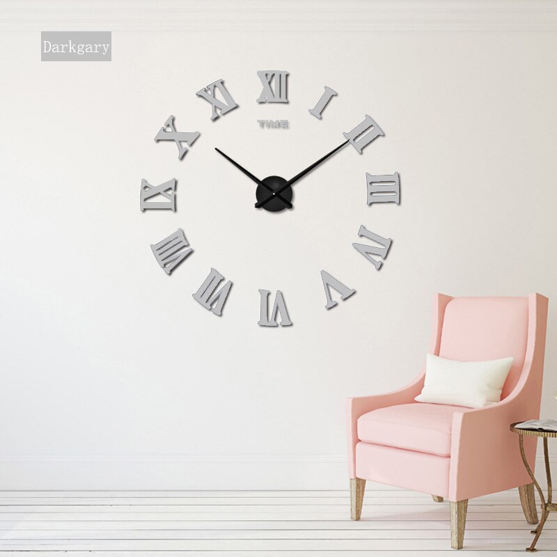 Muhsein Europese Stijl Diy Wandklok Moderne Romeinse Cijfers Klokken Grote Maat Muursticker Horloge Unieke Woondecoratie: Gray / 47 INCH