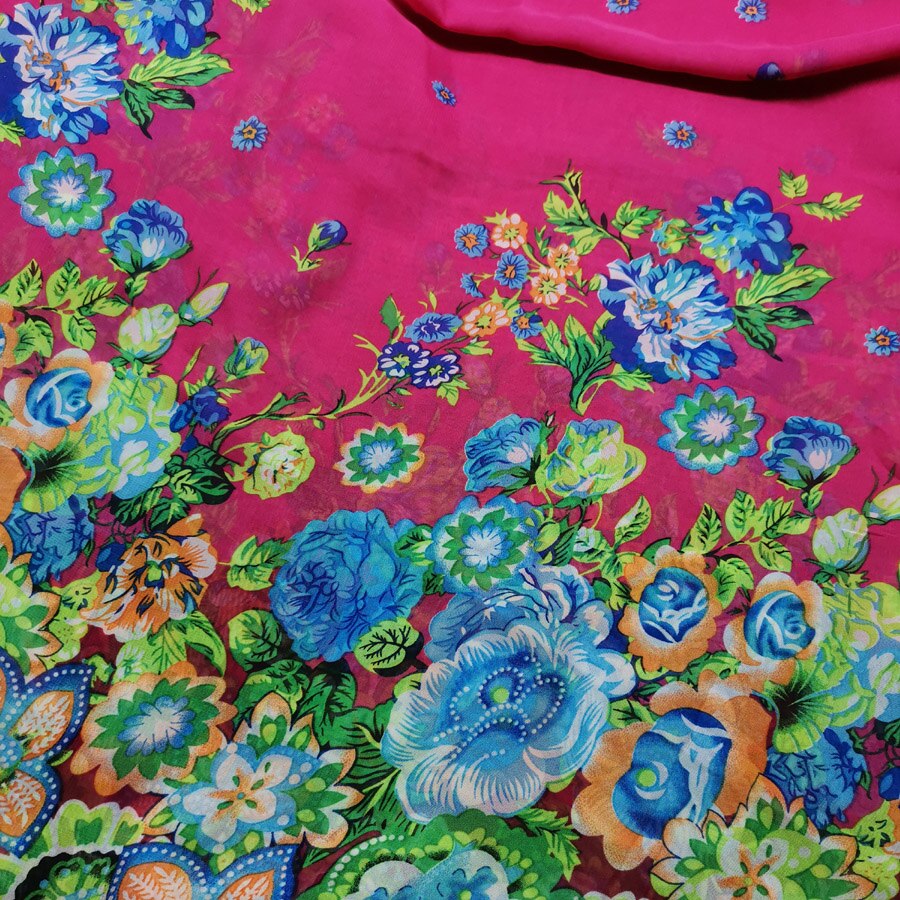 Posicionamiento imprimir tela de Chifón con flores estilo chino ciruelo de impresión antigua falda Cosplay vestido de pañuelo de tela: D