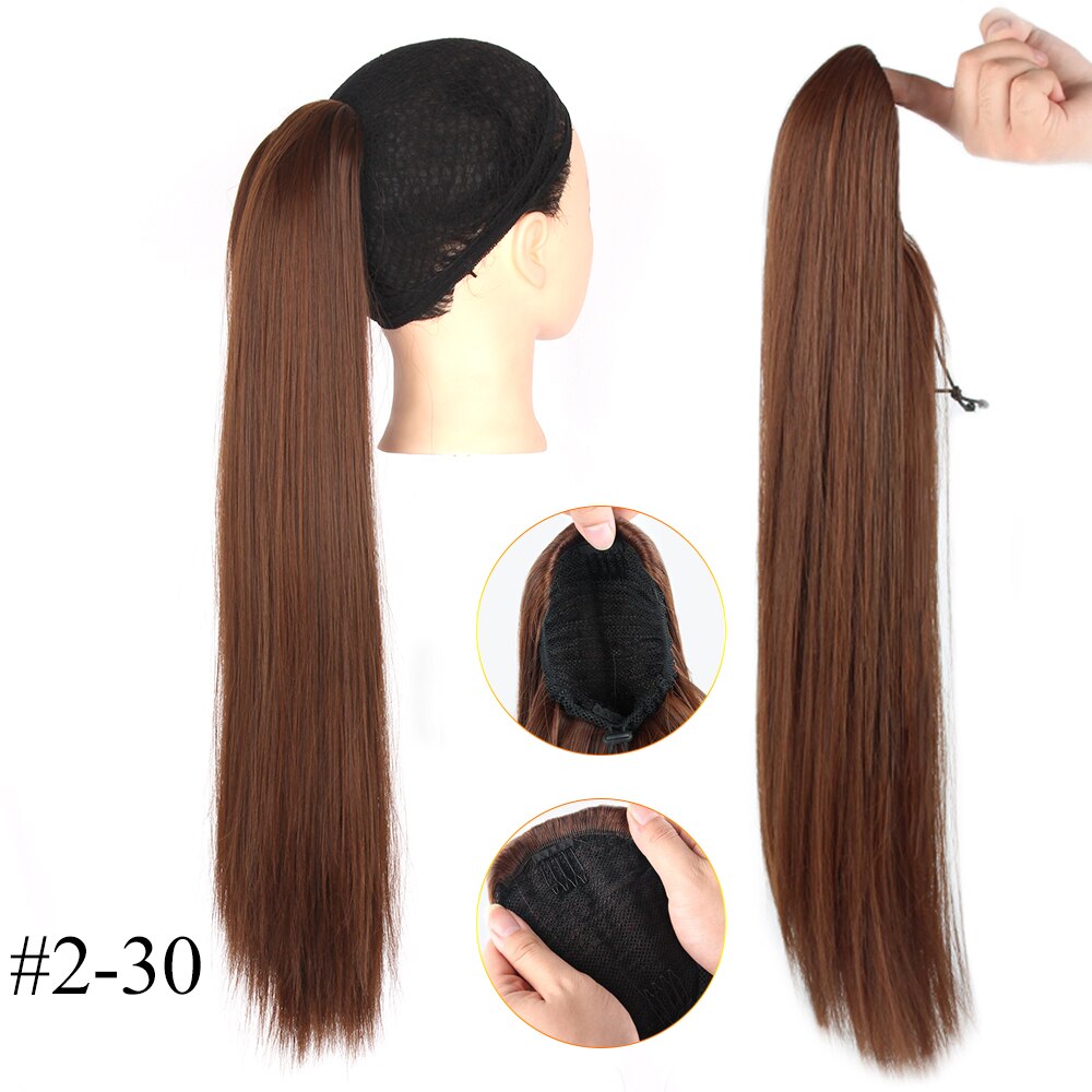 Straight Ponytail Synthtic Hair Extension Natural Color Drawstring Ponytail Soft Hair Bun Chignon Clip in Hair Tail For Women: 30