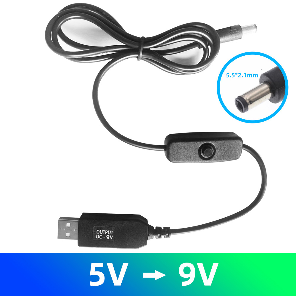 Cable de alimentación USB DC de 5V a 12V y 9V, Cable adaptador de conector USB a CC, Cable de alimentación de refuerzo con interruptor para enrutador de 2,1x5,5mm a través de Powerbank: Naranja
