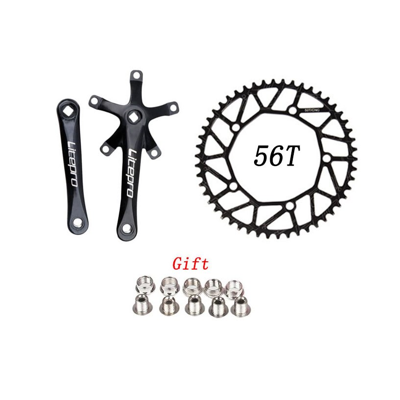 Litepro bicicleta plato único integrado platos y bielas con cadenas manivela 50T 52T 54T 56T 58T BCD 130mm plegable bicicleta piezas de bicicleta: 56T Black