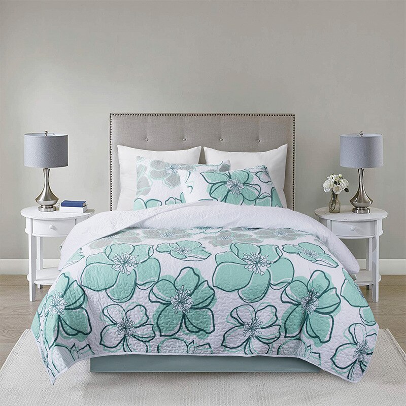 Bloemenprint Gewatteerde Sprei Op Het Bed Patchwork Dekbed Dekbed Deken Dekbed Plaid Linnen Cubrecam Bed Cover Colchas Koningin: S / Queen
