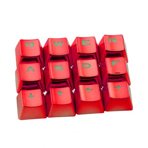 12 Pcs/Set PET Electroplating Gaming Keyboard Key Caps English Replacement Button Set for Game Keyboard Key Cap Switches: Wine Red