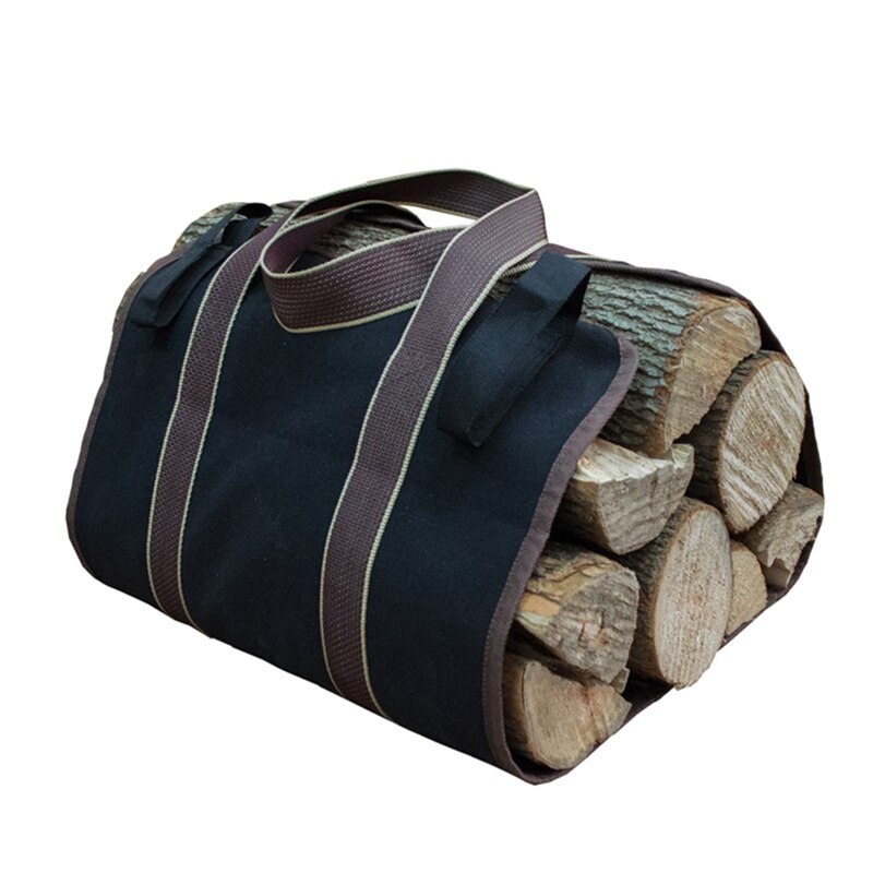 Supersized Canvas Firewood Wood Carrier Bag Log Camping Outdoor Holder Carry Storage Bag Firewood Carrier: black