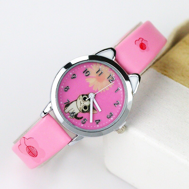 Cute Cheese Cat Pattern Women Watch with Bracelet Quartz Analog Ladies Watches Kids Girls Student Clock Relogio Feminino