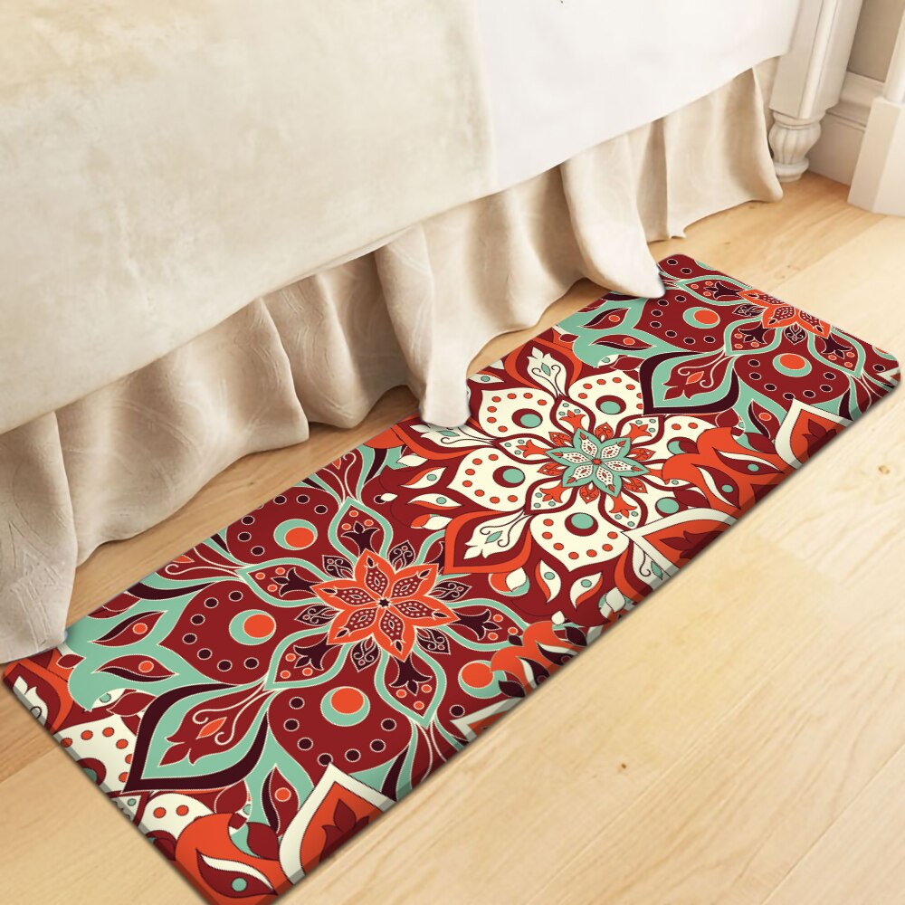 Mandala Rode Bloem Patroon Tapijt Antislip Bad Deken Mat Zachte Pluizige Flanel Tapijt Voor Woonkamer slaapkamer Decoratieve