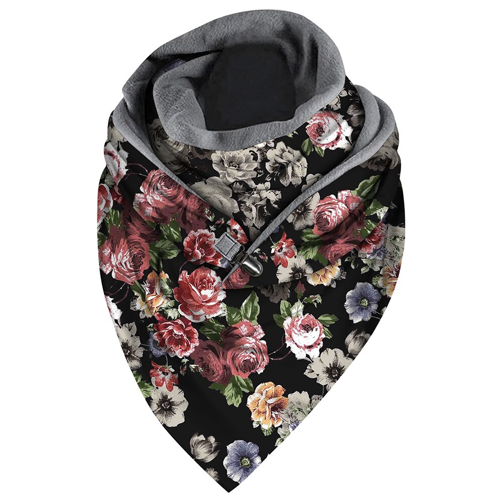 Scarf Floral Leopard Printed Fleece Scarf Winter Women Warm Wrap Ski Sportswear Triangle Women Scarves: 2