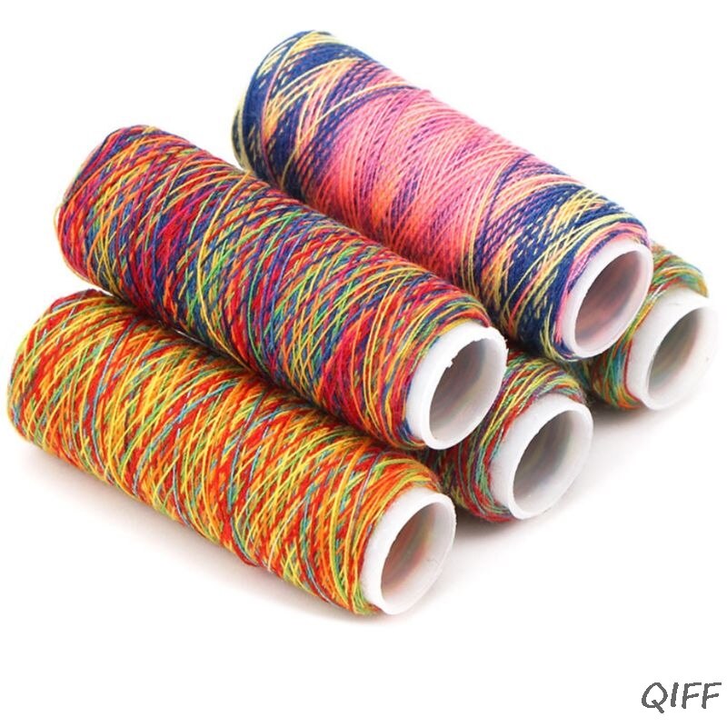 5 stk gradient regnbue farverigt polyester tyndt håndsytrådsgarn