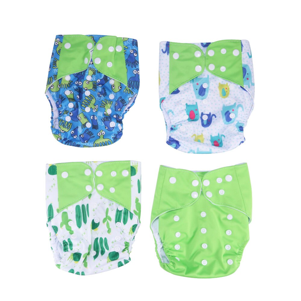 4 Pcs/Set Infant Eco-Friendly Diaper Adjustable Reusable Coffee Fiber Diaper Pocket Baby Nappy Cover Reusable Baby Diapers: light green