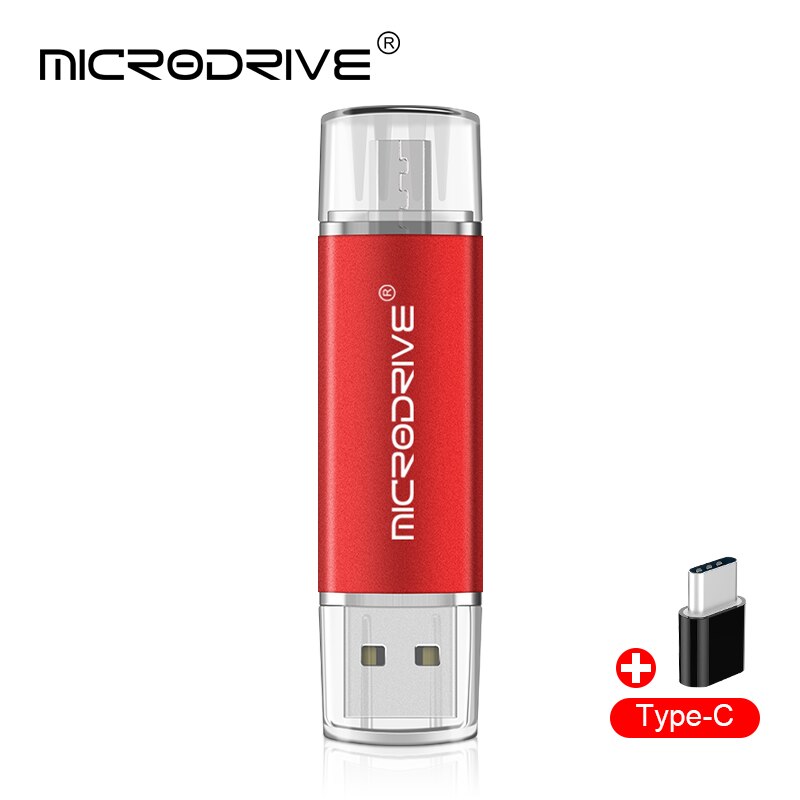 Metal OTG 3 IN 1 Type-C pen drive 64GB flash usb memory 8GB pendrive 16GB 32GB usb flash drive 128GB OTG cle usb stick pen: 32GB / Red