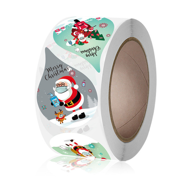 1/1.5 Inch Merry Christmas Sticker Santa Claus Elk Pattern Sticker Party Decoration Sticker Baking Sticker Label: F  38mm 500pcs