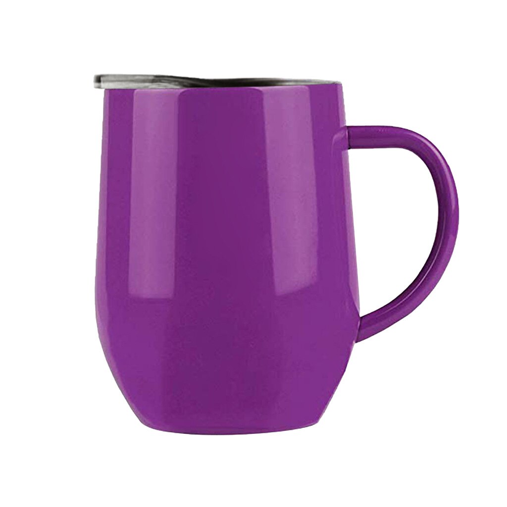 Travel Mug Coffee Tankard Handgrip Tazas Outdoor Stainless Steel Tea Cup Tumbler Vacuum Flask Thermos Bottle Bely Drinkware Cup: Plum