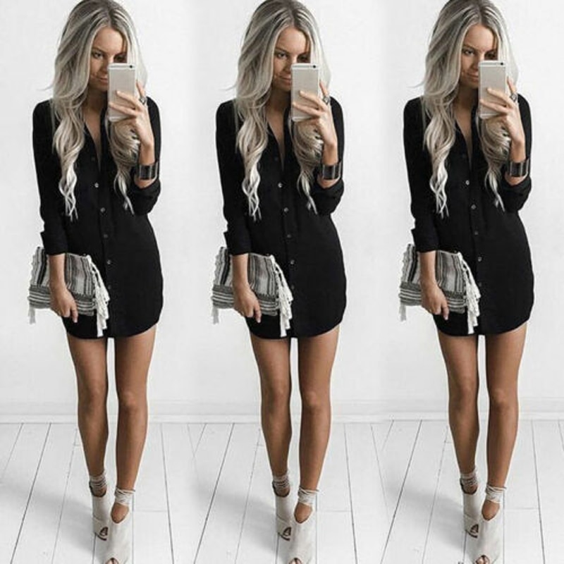 Dames overhemdjurk zomer casual losse lange mouw blousejurk vakantiejurken vestidos
