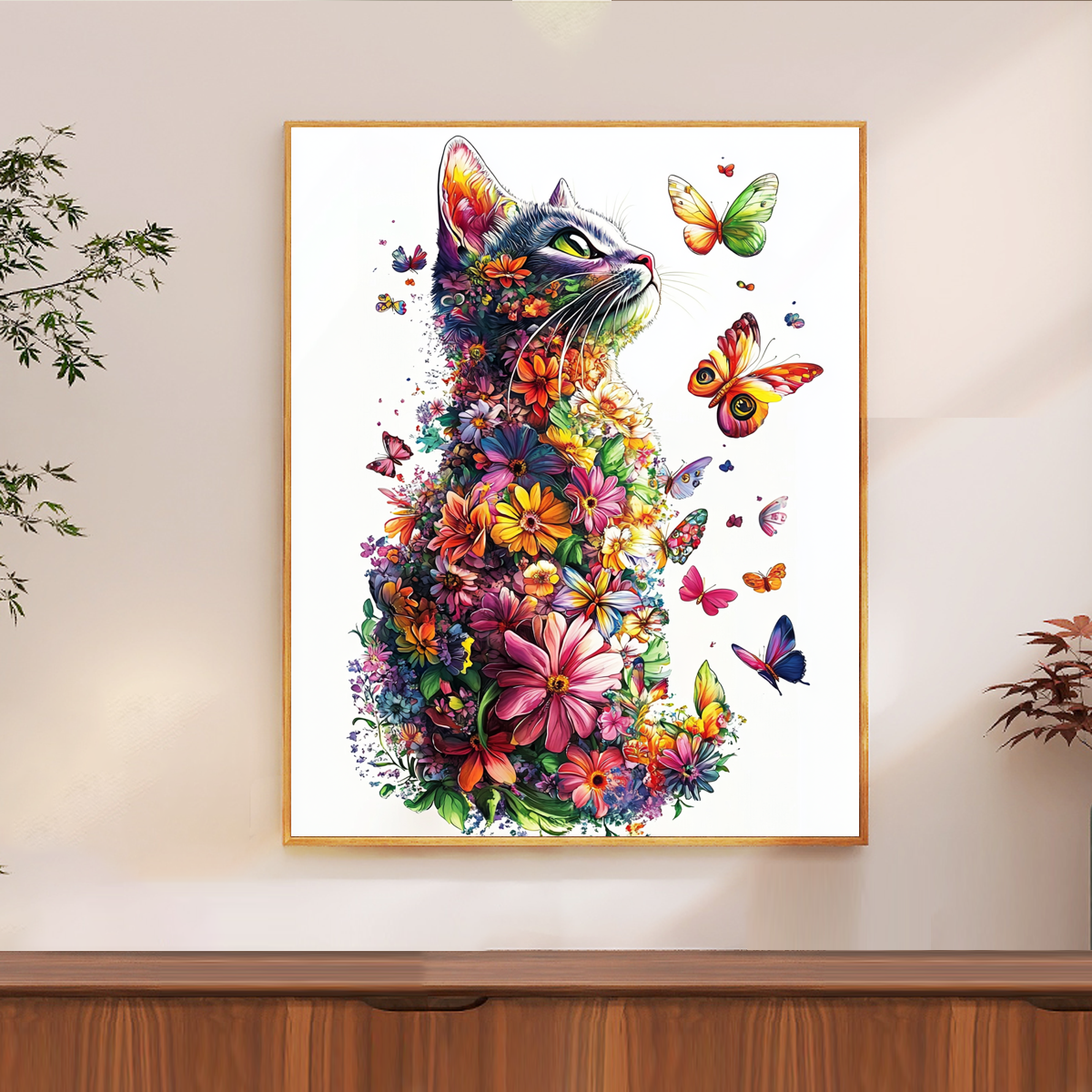 1pc 40X50CM/15.74*19.7inch Flower cat cross stitch Kit DIY kit 11CT/14CT Eco-cotton Thread for Wall decoration