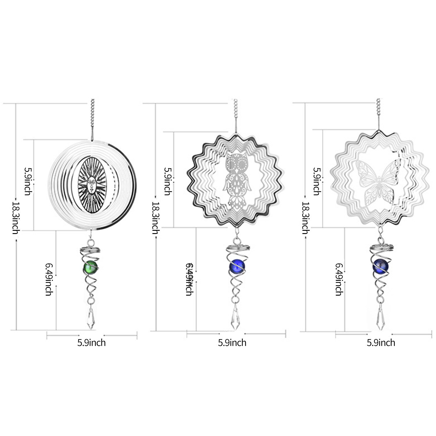 Wind Spinner Stainless Wind Spinner Garden Christmas Decoration Hanging Ornament Outdoor Garden Hanging Decor Swivel Wind Chimes