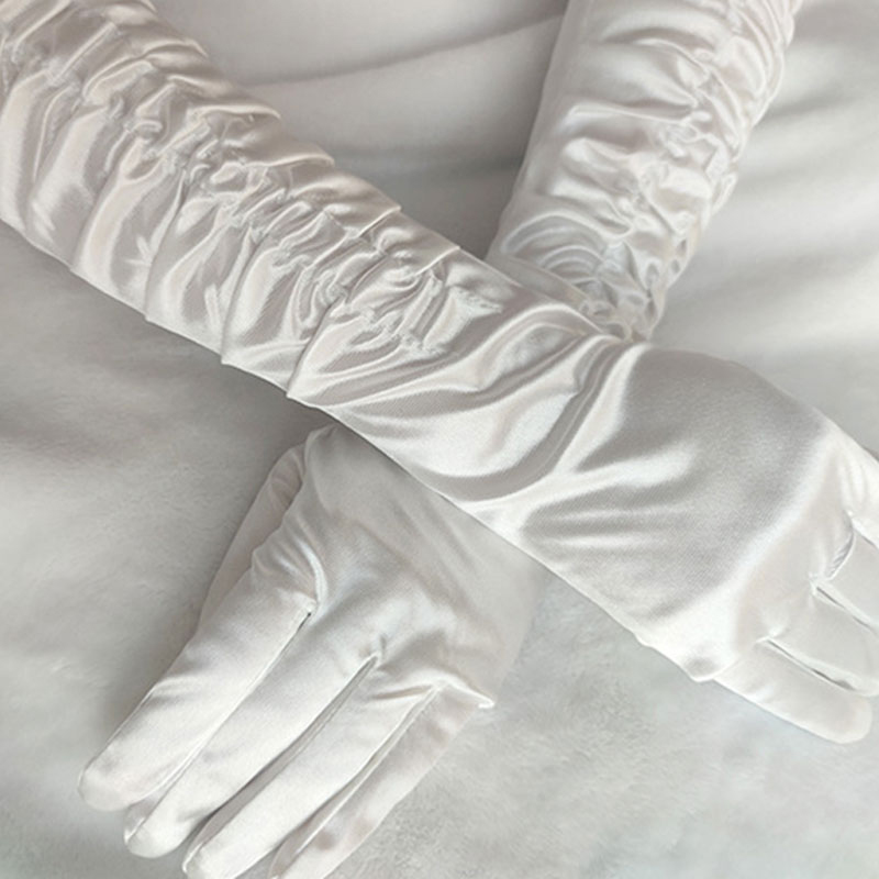 Gants longs en Satin extensible pour adulte, noir, blanc, rouge, gris, peau opéra/coude/poignet, Costume assorti pour femme
