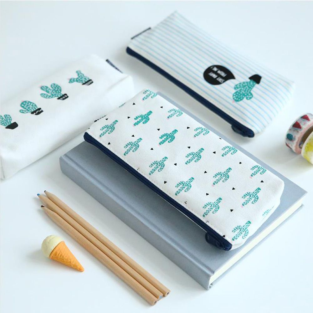 Cactus Pencil Case Canvas Plastics Kawaii Stationery Student Cute Pencil Box School Office Supplies