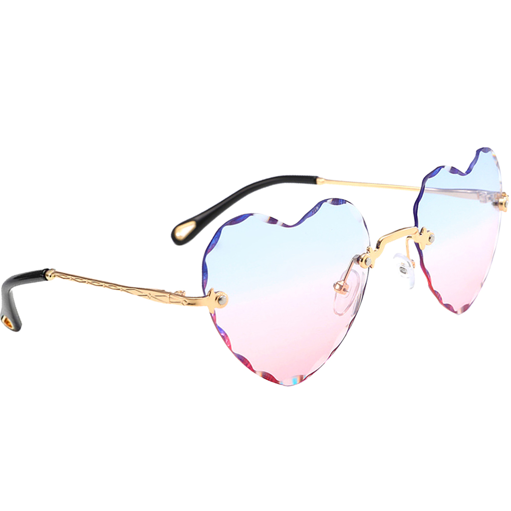 Vrouwen Stijlvolle Hartvormige Randloze Zonnebril Dunne Metalen Frame Uv-bescherming Zonnebril Voor Voor Strand Festival Vissen: Blue Pink