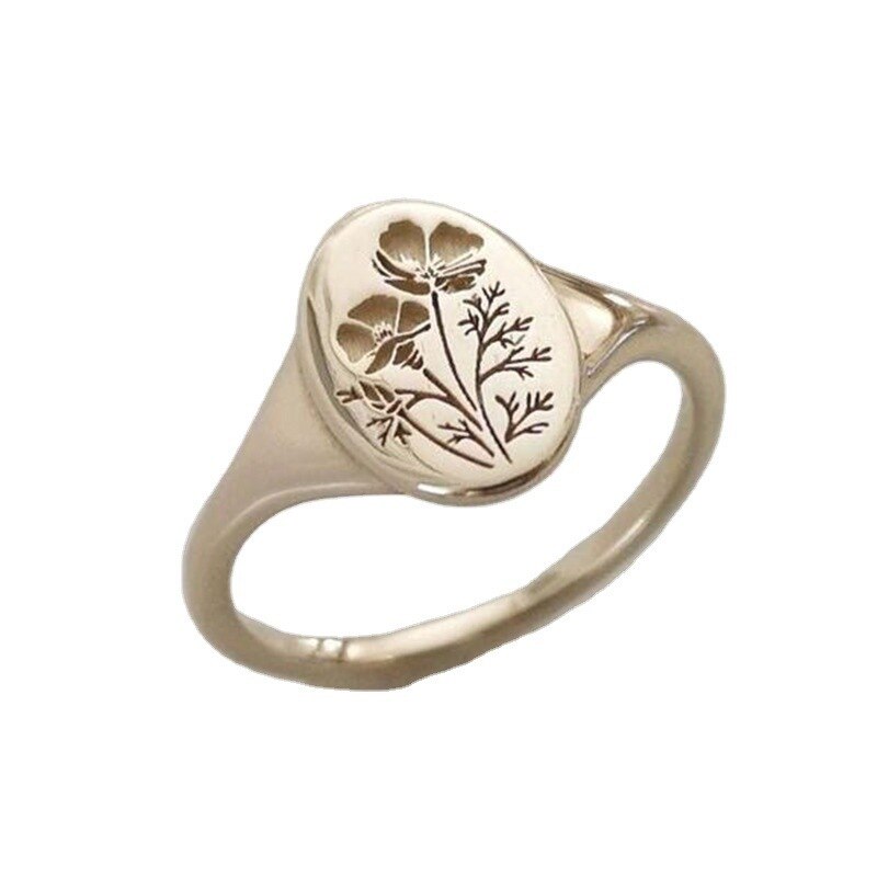 empfindlich Oval Wildblumen Ring zierlich Klassische und exquisit Druck aufbringen Blumen- Gänseblümchen Blume Ring für Frauen Kranz Hand-geschnitzt