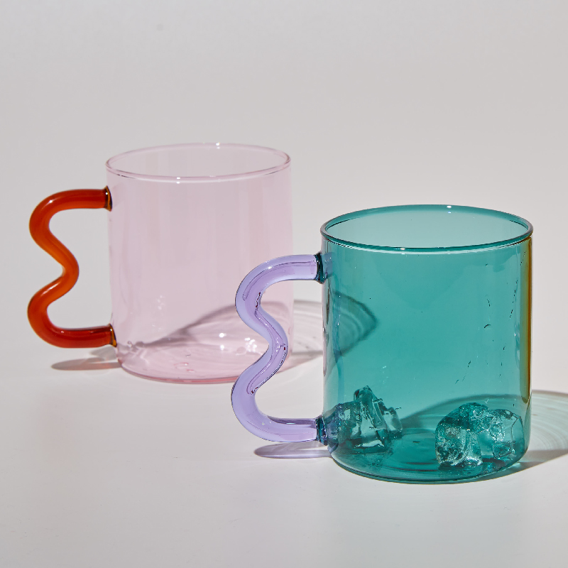 Gekleurde Glazen Bekers Originele Kleurrijke Zwaaide Oor Glas Mok Handgemaakte Eenvoudige Golf Koffie Cup Voor Water