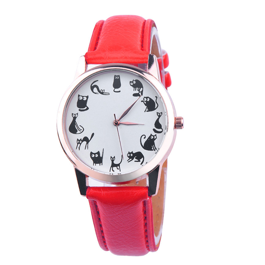 Kvinder ure kat piger ure dame ur læder armbånd ur dame dyremønster quartz håndled vandtæt: 6