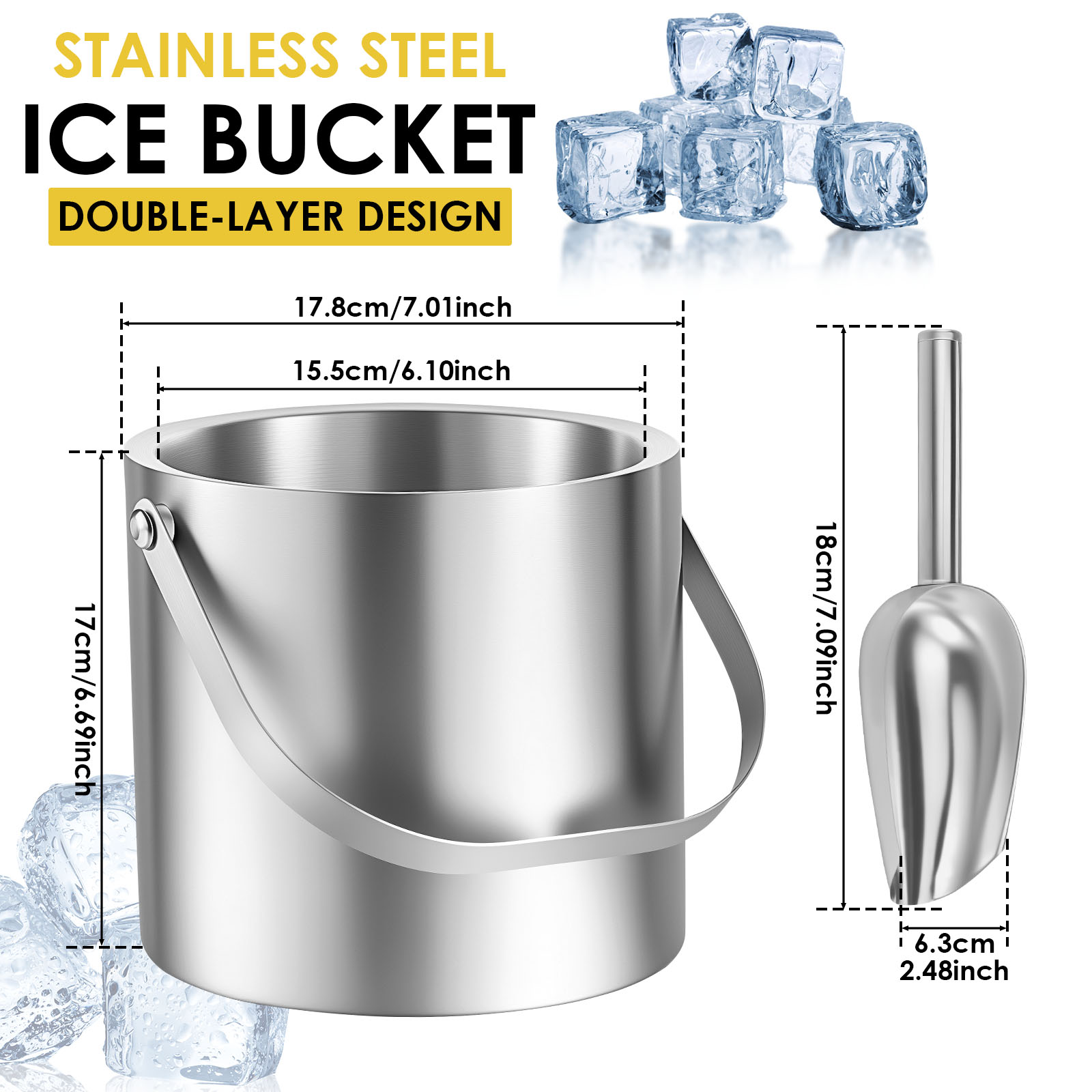 Cubo de hielo de doble pared de acero inoxidable, cubo de hielo para el hogar, cocina, Bar, fiestas, enfriamiento de cerveza, enfriador de champán, accesorios de Bar: Azul marino