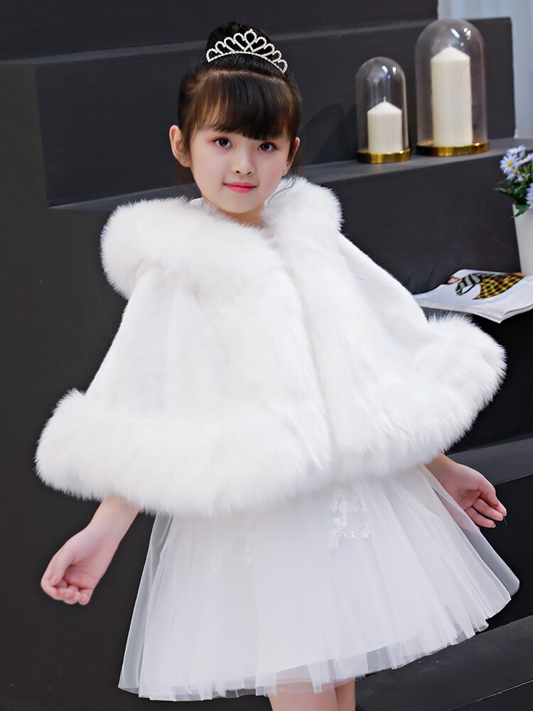 Petite fille mariage fourrure enveloppement hiver enfants bal fête manteau petits enfants châle avec capuche boléro