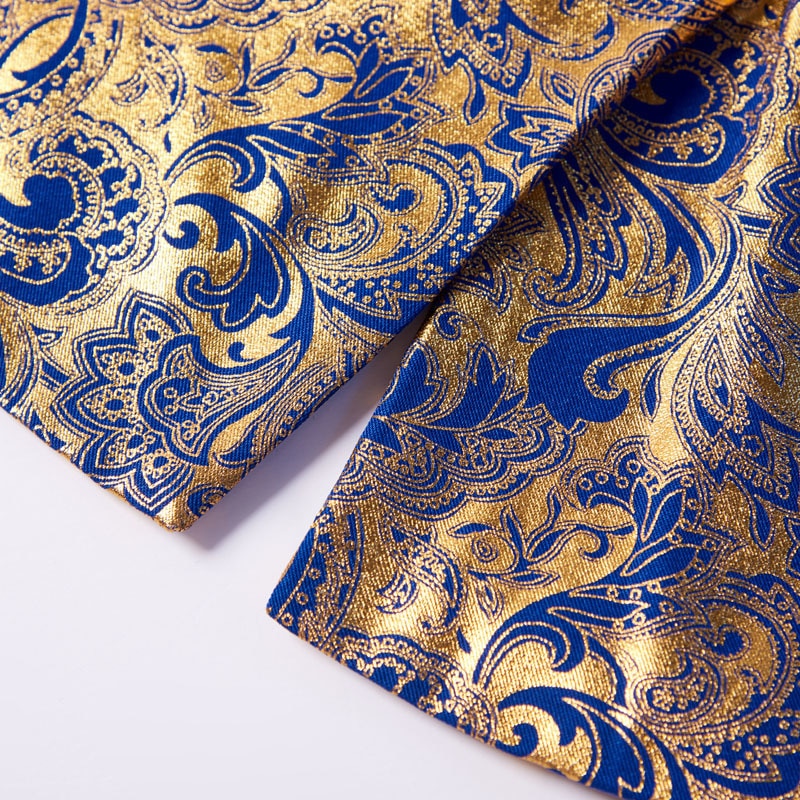 Pyjtrl jakke + vest herre todelt sæt guld blomstermønster print sjal revers slim fit bryllup gallakjole smoking kostume