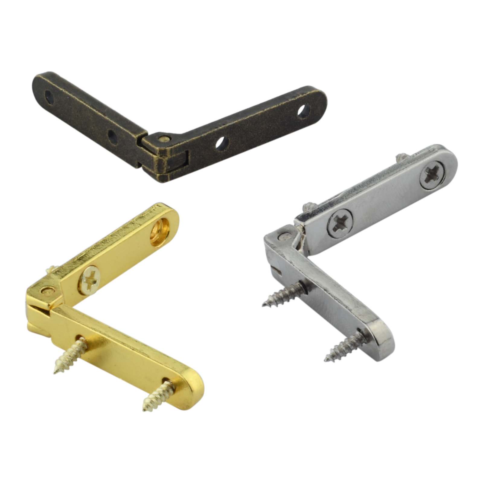 Bisagras pequeñas para joyería, caja de madera, caja de pecho, bisagras plegables de 90 grados, accesorios de caja de madera, aleación de Zinc con tornillos, 10 piezas