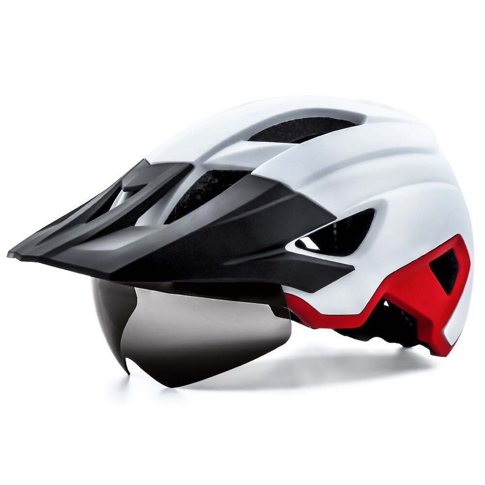 Mtb Helm Fietsen Mannen Vrouwen Rijden Met Achterlicht En Zonneklep Goggles Xc Weg Mountainbike Helmen Met Lens casco Ciclismo: White Red