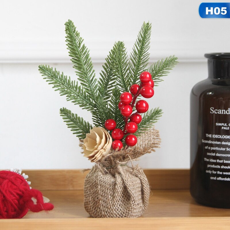 Desktop Christmas Pine Tree Small Pine Tree Mini Tree Desktop Home Decoration Ornaments Pine Branch Floral Ornaments Small Tree: 5