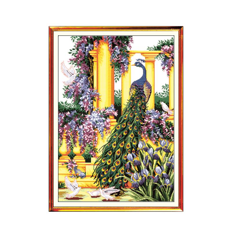 Beau Kit de point de croix Animal de paon pourpre de parc, peinture décorative brodée faite main de broderie imprimée par 11CT