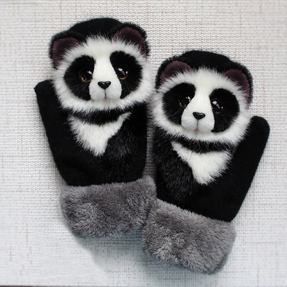 Bébé hiver doux lapin fourrure tricot moufles enfants retourner demi doigt conduite gants en peluche épais mignon chat gants femme 17CM