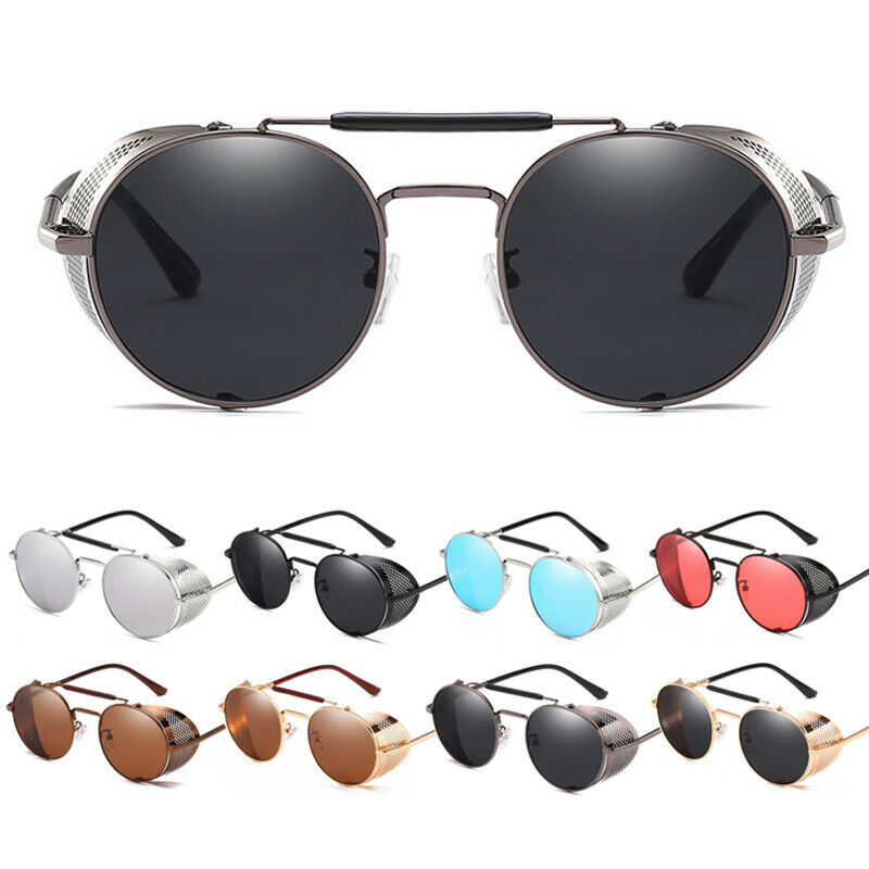 Steampunk lentille ronde lunettes de soleil Blinder Cyber bouclier ombre lunettes en métal