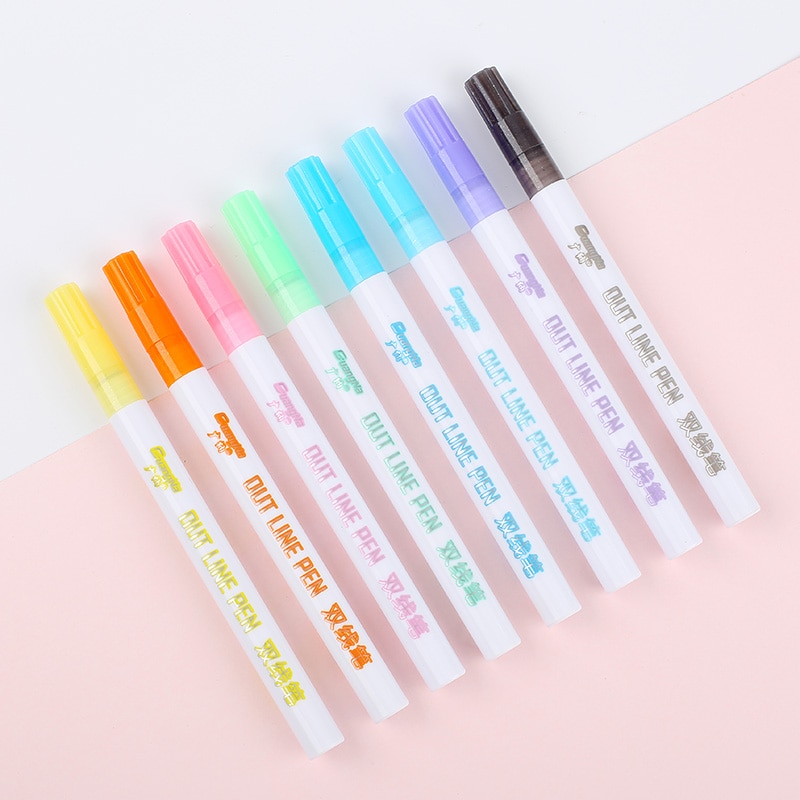 Vip Klant 8 Kleuren Set Dubbele Lijnen Art Markers Pen