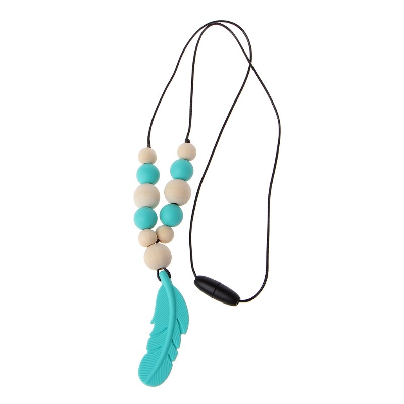 Collar de dentición para bebé, joyería de plumas de silicona para bebé, juguetes para masticar, lactancia,: Lake Blue