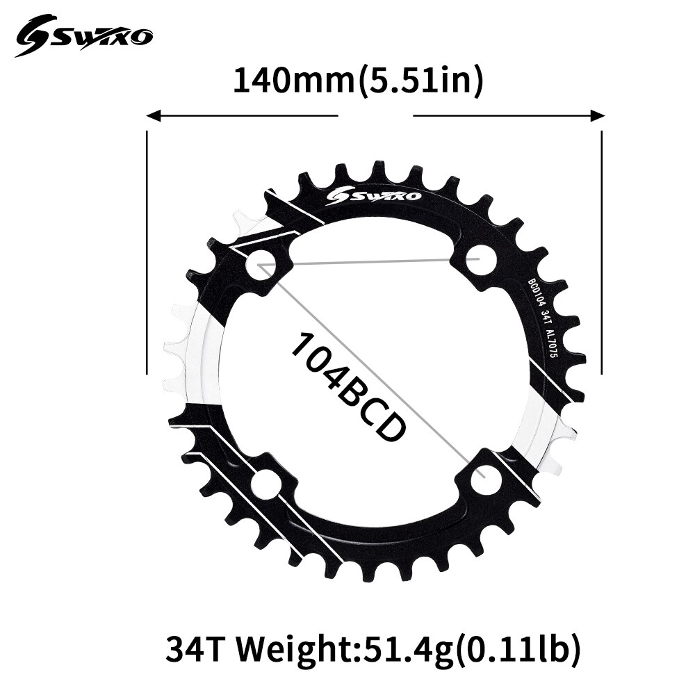 SWTXO 104BCD MTB Bike Crankset Bicycle Crank Chainwheel Rainbow Aluminum Alloy With Bottom 170mm Crank 32T 34T 36T 38T Plate: 34T