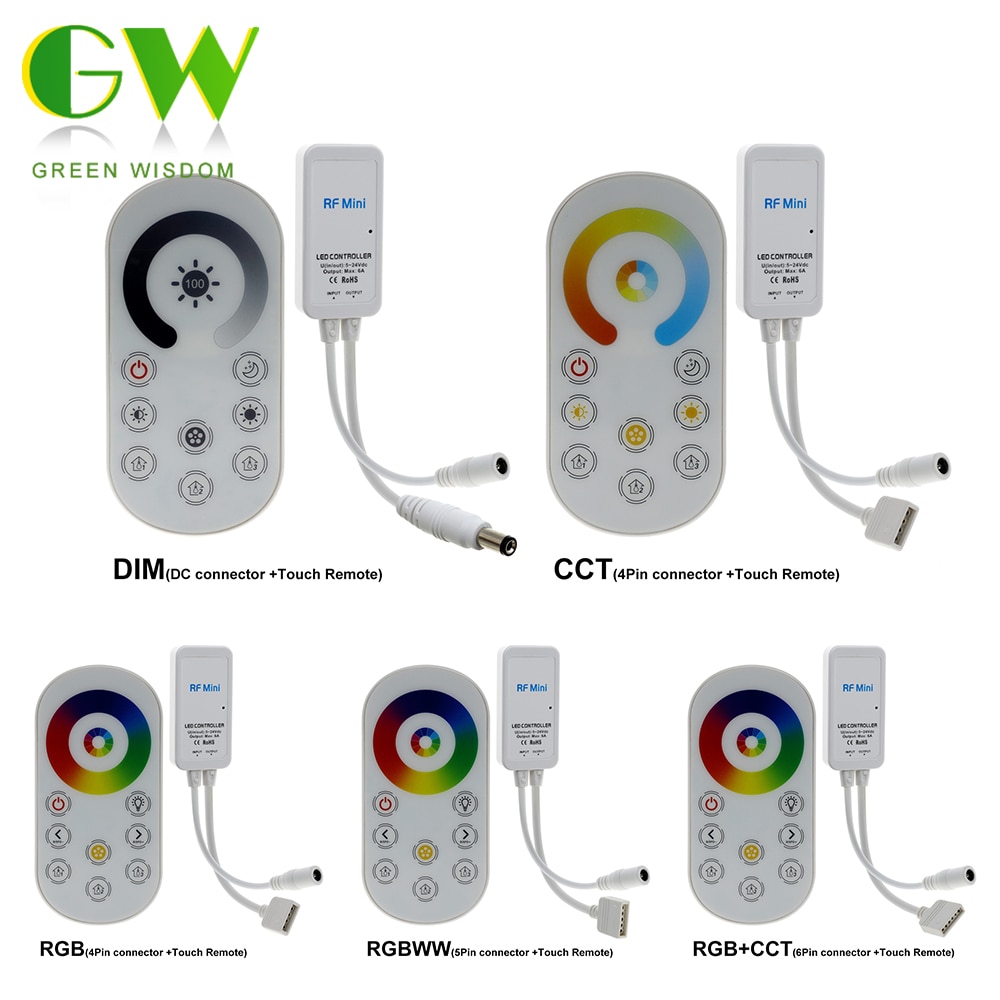 Mini LED RF Controller DC5V-24V Wireless Touch Button Remote Control for Single Color/ CCT/ RGB/ RGBW/ RBBWW/ RGB+CCT LED Strip
