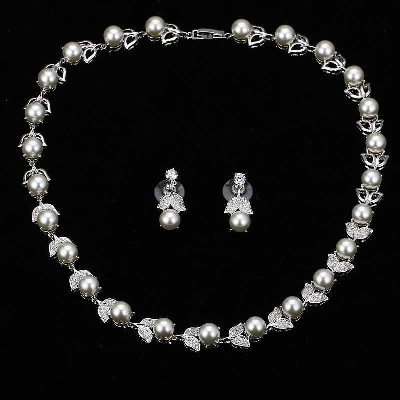 Amc Luxe Minalist Parel Ketting En Oorbel Set Aaa Kubieke Zirkoon Bridal Wedding Party Accessoires Sieraden Voor Vrouwen