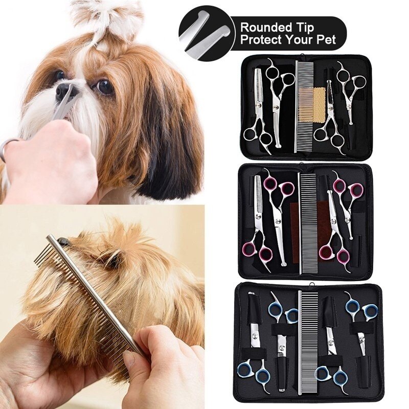 Set de tijeras de peluquería canina de acero inoxidable tijeras redondas de seguridad para gatos y animales