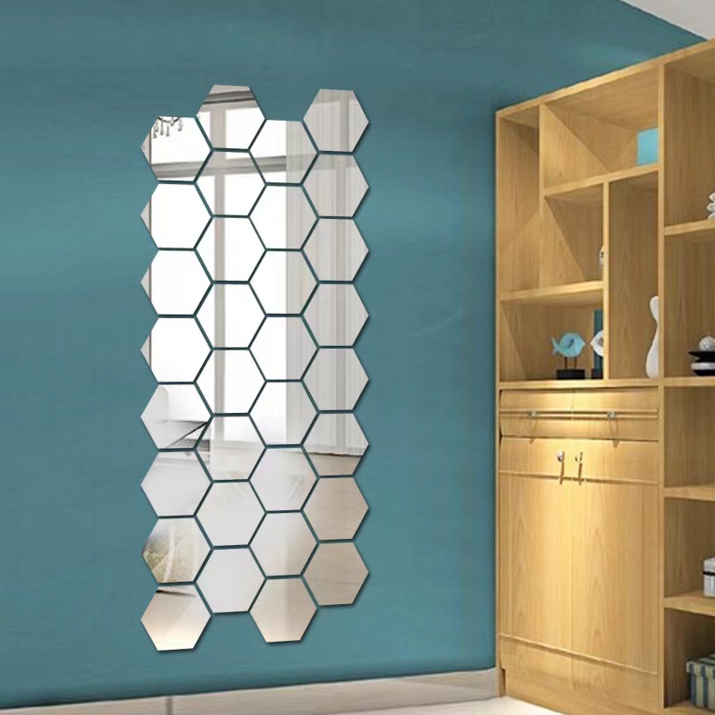 12 Uds. Pegatinas de pared de espejo hexagonal, autoadhesivas, pegatinas de pared removibles, azulejos de mosaico dorados y plateados, calcomanías para decoración del hogar y dormitorio: Pequeño / ROSE