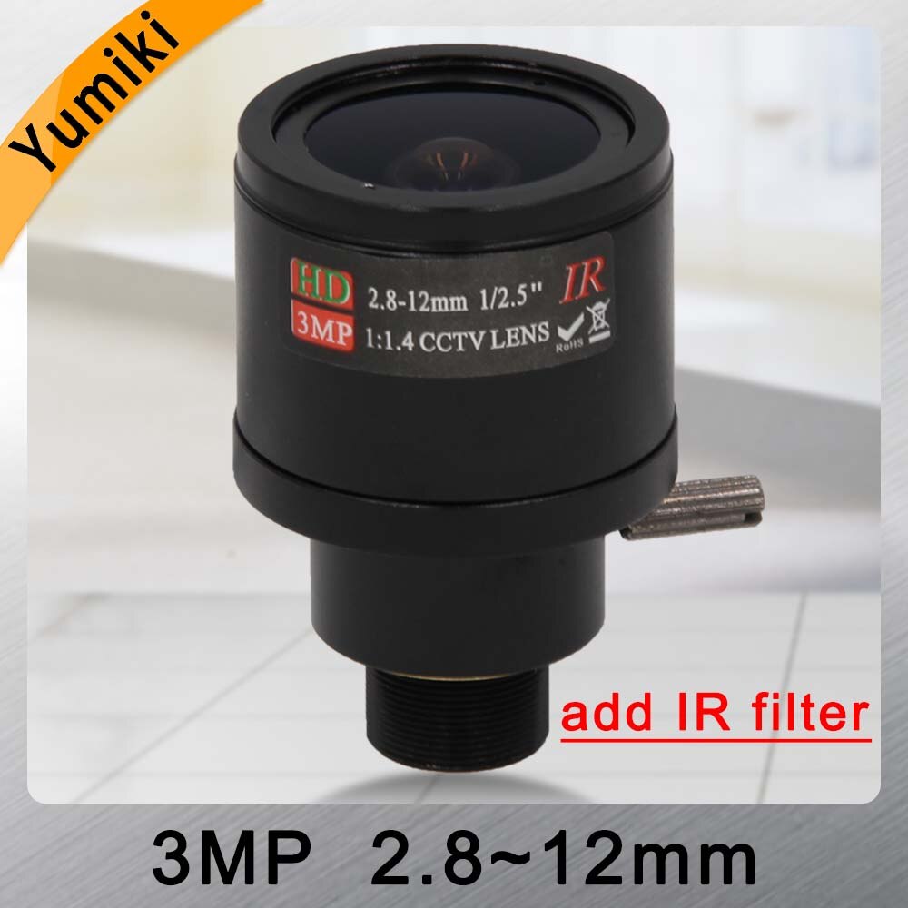 Yumiki 3.0 megapixel vaste iris hd cctv camera lens 2.8-12mm/ varifocale ir hd beveiligingscamera lens/handmatige zoom met ir-filter
