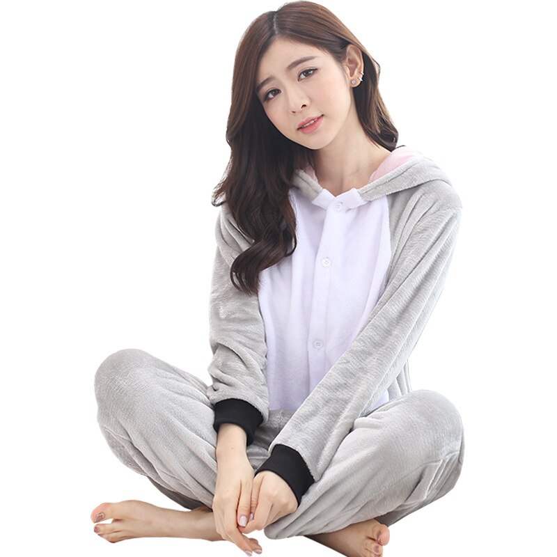 Animal Koala Sleepwear Gray Cute Pajama Adult Women Girl Kigurumis Winter Warm Soft Flannel Onesie Festival Party Outfit Overall