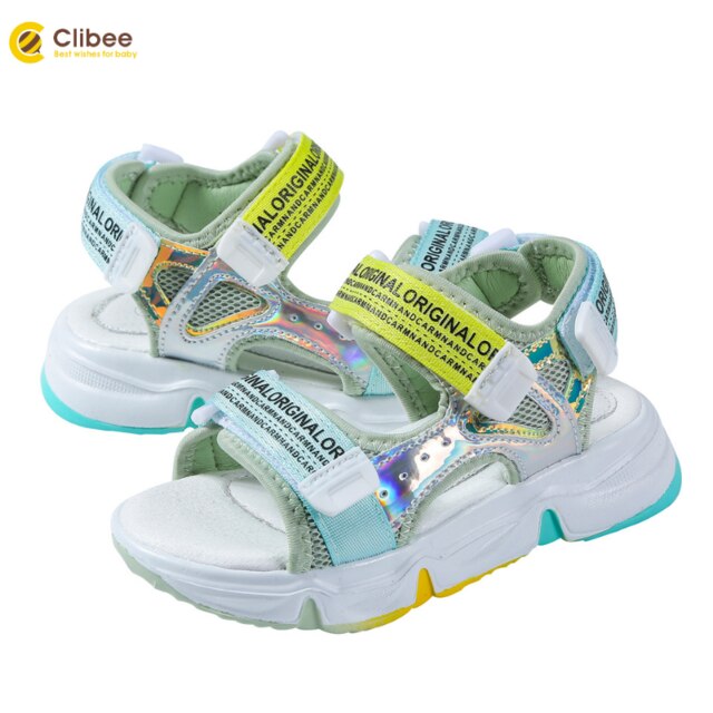 Clibee 2021 nowości obuwie dziecięce dziewczęce sandały sportowe moda dziecięca muti-kolorowe letnie klapki przypadkowi buty na plażę 26-31: zielony / 27