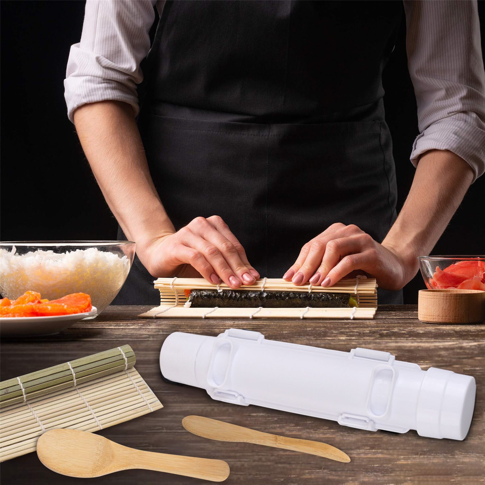 11 Pcs Bamboo Sushi Making Kit Sushi Complete Sushi Set Sushi DIY Making Tools Save Time For Beginner Easy To Use